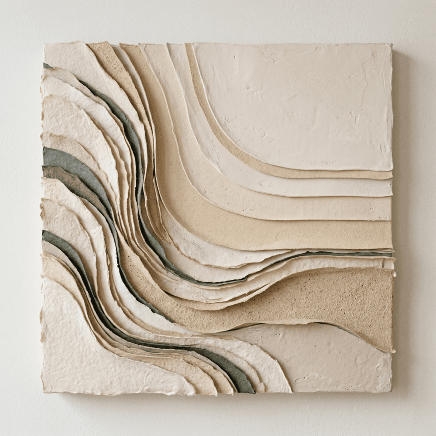Abstract layered wall art in calming neutral tones